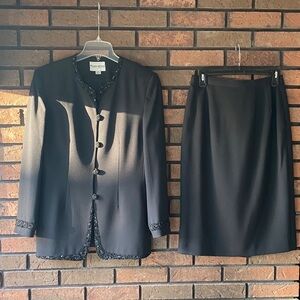 John Meyer Womens 8 Black Beaded Trim Formal Jacket Skirt Suit Evening Set
